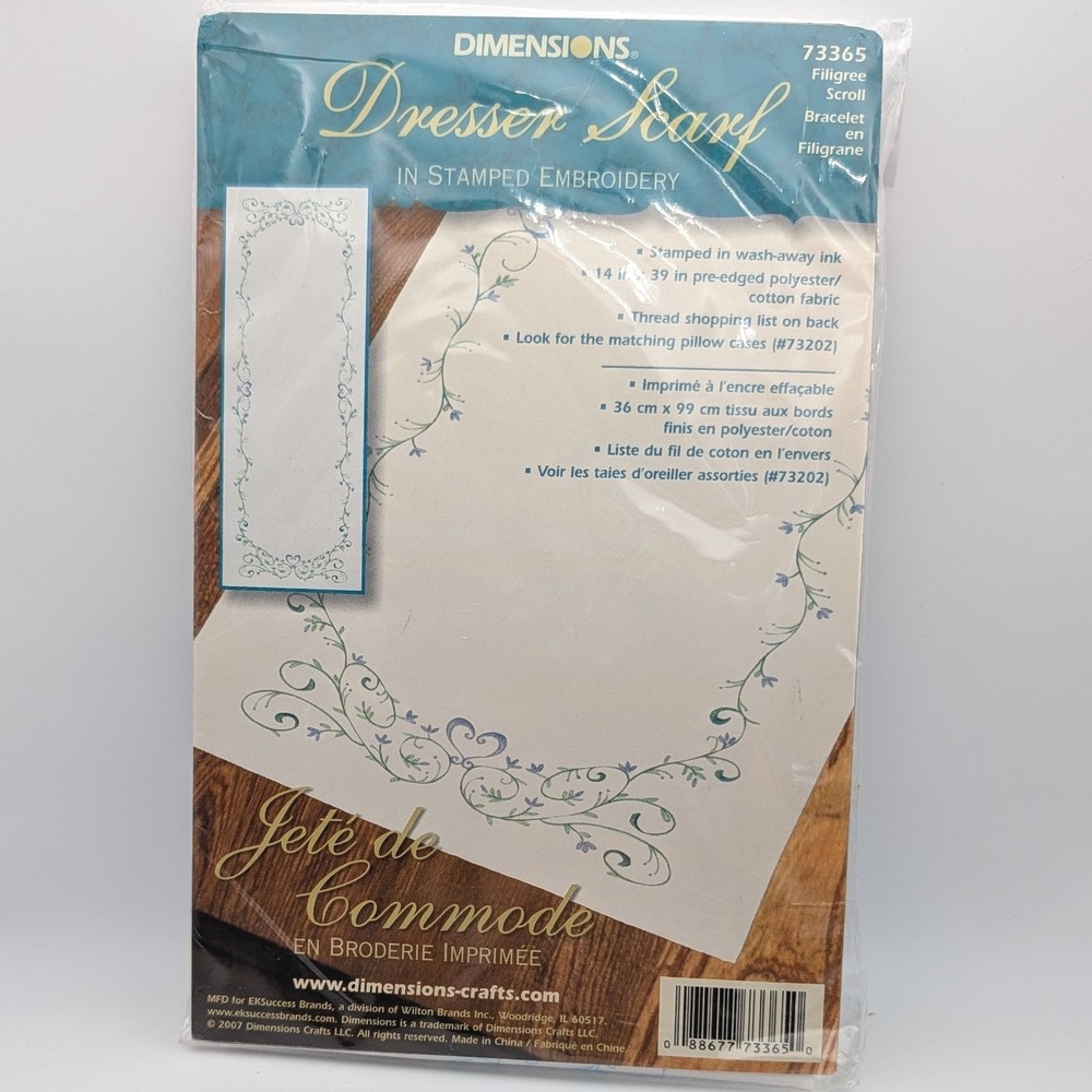 Dimensions Filigree Scroll Stamped Embroidery Dresser Scarf Kit 73365 14x39